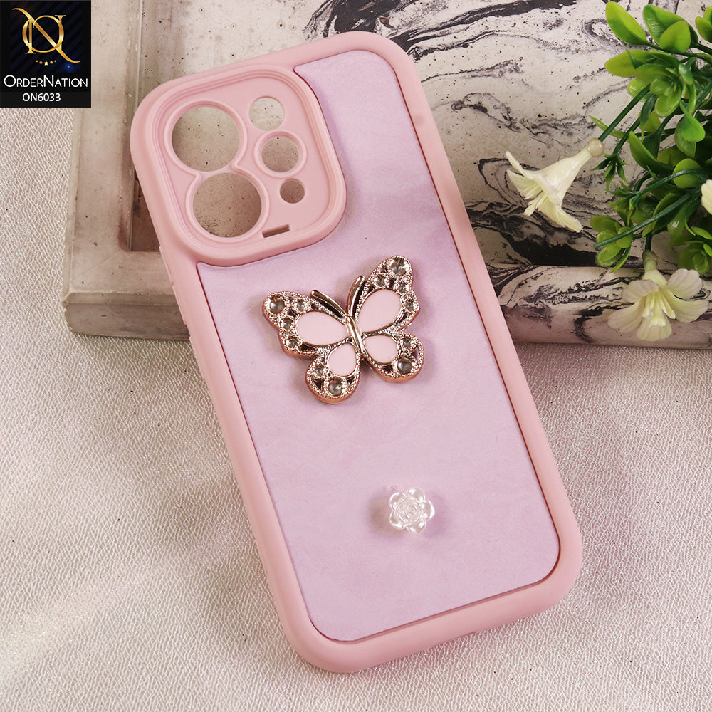 Vivo V70 Cover  - Pink - Elegant 3D Rhinestone Butterfly Premium Phone Cover