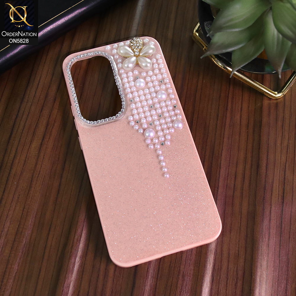 Infinix Hot 60 Pro Cover - Pink -  Adorable Pretty RhineStones And Pearls Zone Feminine Case