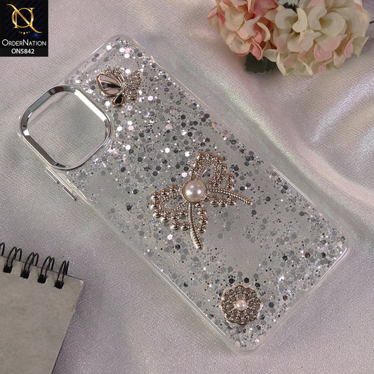 Samsung Galaxy M07 Cover - Silver - New Beeded Rhinestones Shinny Glitter Case