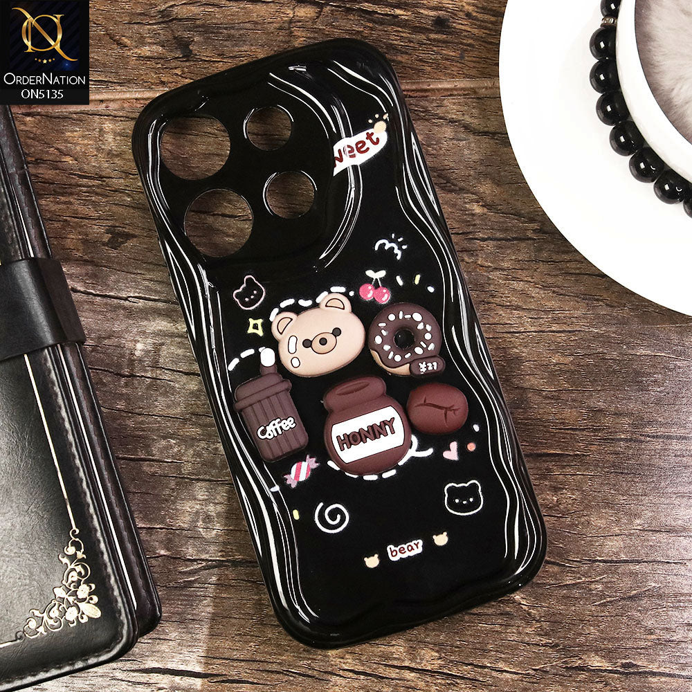 Tecno Pop 7 Cover - Black - Design3 - Cute 3D Cartoon Soft Silicon Helix Soft Borders Camera Protection Case