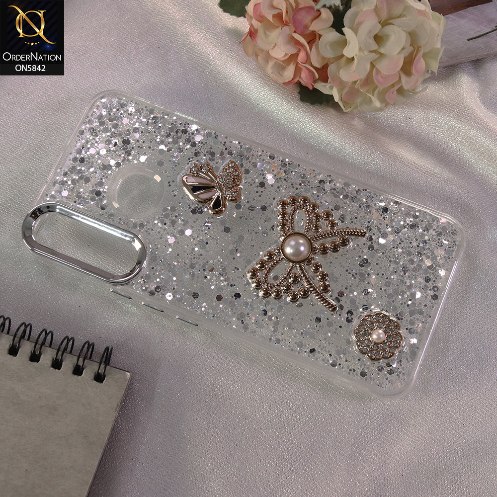 Tecno Spark 4 Cover - Silver - New Beeded Rhinestones Shinny Glitter Case