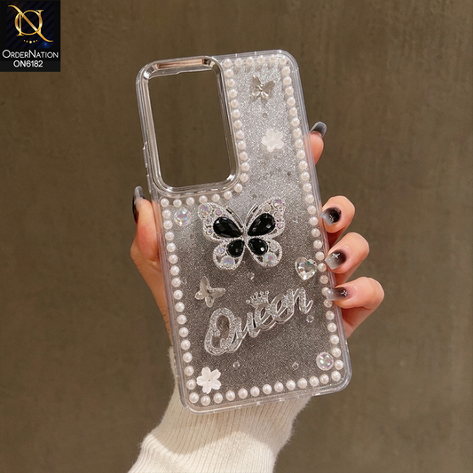 Infinix Hot 50 4G Cover - Black - Shiny Glitter Pearl Border Phone Case with Premium 3D Rhinestone Crown Style Back Cover
