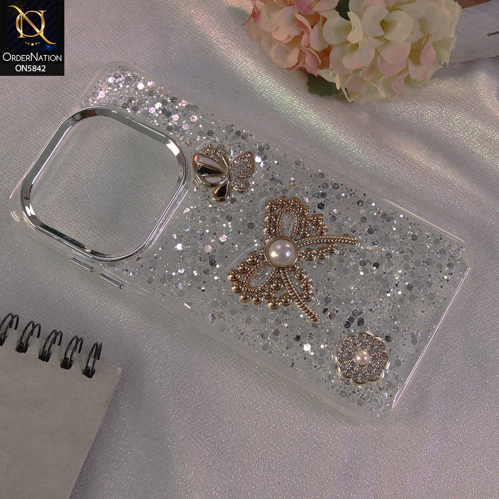 Infinix Hot 40i Cover - Silver - New Beeded Rhinestones Shinny Glitter Case