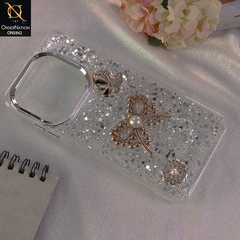 Infinix Hot 40i Cover - Silver - New Beeded Rhinestones Shinny Glitter Case