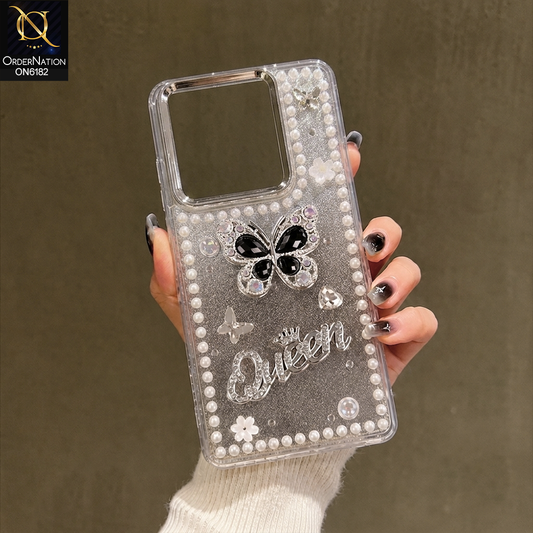 Infinix Smart 9 HD Cover - Black - Shiny Glitter Pearl Border Phone Case with Premium 3D Rhinestone Crown Style Back Cover
