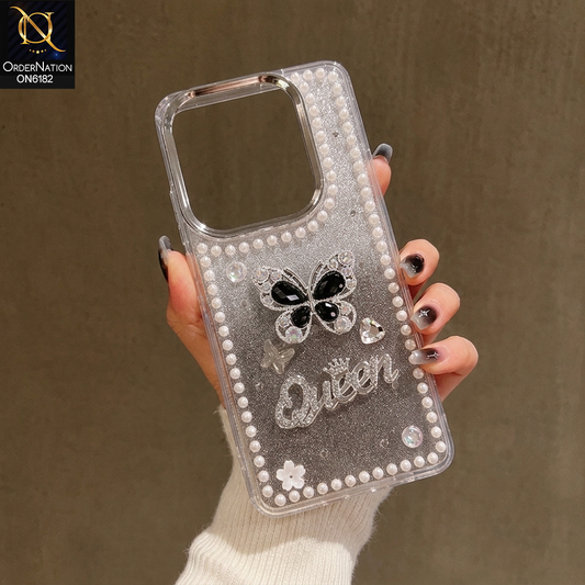 Infinix Note 50 4G Cover - Black - Shiny Glitter Pearl Border Phone Case with Premium 3D Rhinestone Crown Style Back Cover