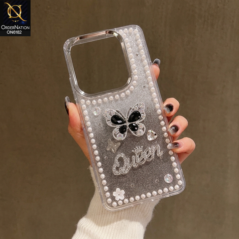 Infinix Note 50 4G Cover - Black - Shiny Glitter Pearl Border Phone Case with Premium 3D Rhinestone Crown Style Back Cover