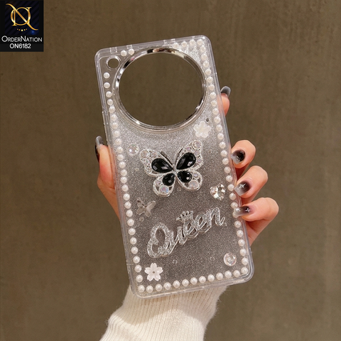 Infinix Zero 40 4G Cover - Black - Shiny Glitter Pearl Border Phone Case with Premium 3D Rhinestone Crown Style Back Cover