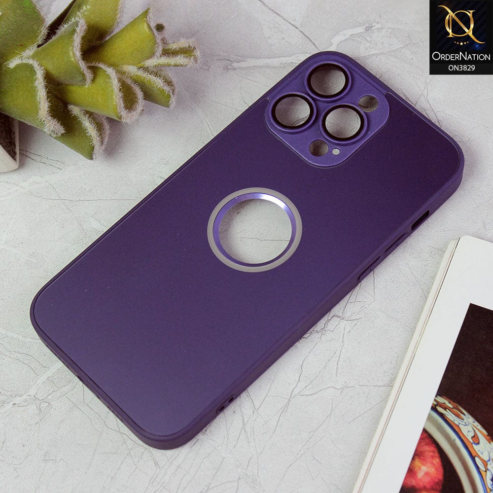 iPhone 14 Pro Cover - Dark Purple -  AG Frosted Glass Soft Silicone Border Logo Hole Case With Camera Protection
