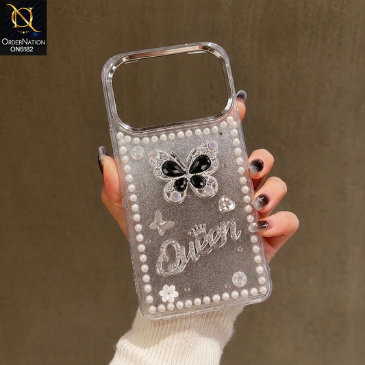 Infinix Note 60 Cover - Black - Shiny Glitter Pearl Border Phone Case with Premium 3D Rhinestone Crown Style Back Cover