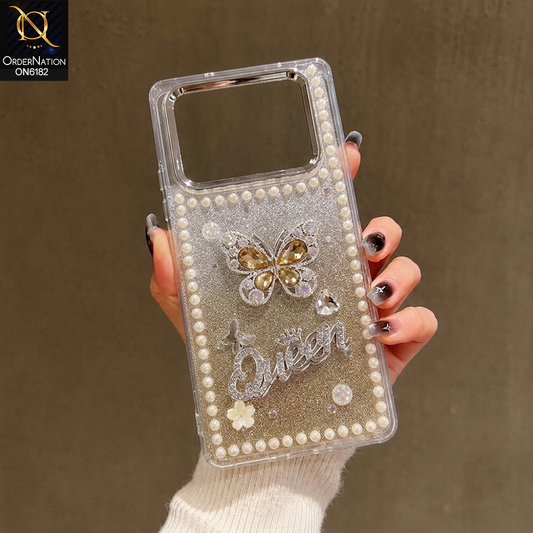 Infinix Note 40 Cover - Yellow - Shiny Glitter Pearl Border Phone Case with Premium 3D Rhinestone Crown Style Back Cover