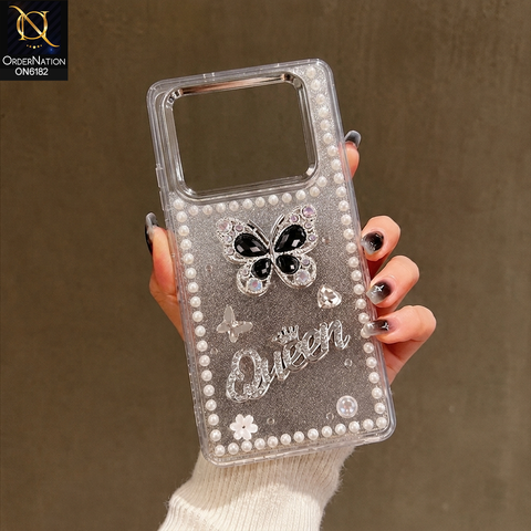 Infinix Note 40 Cover - Black - Shiny Glitter Pearl Border Phone Case with Premium 3D Rhinestone Crown Style Back Cover