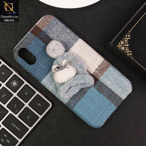 iPhone XS / X Cover - Blue - Trendy Check Texture Febric With Cute Warm Hat Case