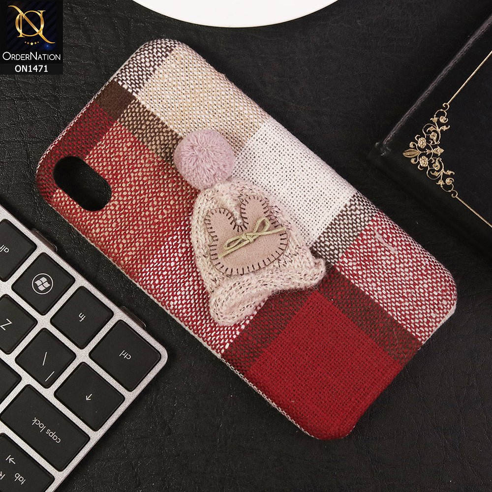 iPhone XR Cover - Red - Trendy Check Texture Febric With Cute Warm Hat Case