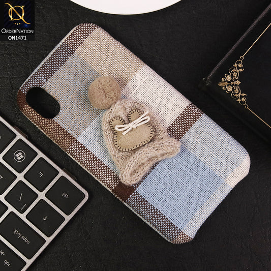 iPhone XR Cover - Blue - Trendy Check Texture Febric With Cute Warm Hat Case