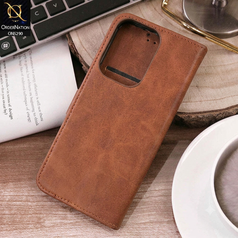 Oppo Reno 13 Cover - Dark Brown - Premium Business Series Magnetic Leather Wallet Flip book Card Slots Soft Case