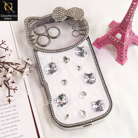 iPhone 17 Pro Max Cover - White - Premium Sparkling Crystal Rhinestone Cute Bow Design with Pearl and Glitter Back phone case