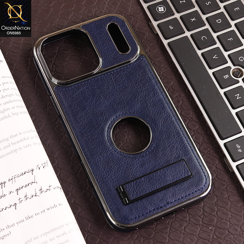 iPhone 17 Pro Max - Blue - New Jinduka Luxury Metallic Frame Leather Protective Case With Kickstand (Copy)