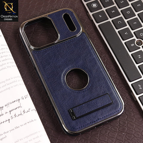 iPhone 17 Pro Max - Blue - New Jinduka Luxury Metallic Frame Leather Protective Case With Kickstand (Copy)