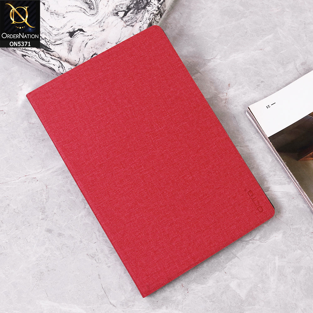 Samsung Galaxy Tab A8 10.5 / SM-X200 / SM-X205 (2021) Cover - Red - Octo PU Leather Fabric Texture Bifold Stand Flip Book Soft Case