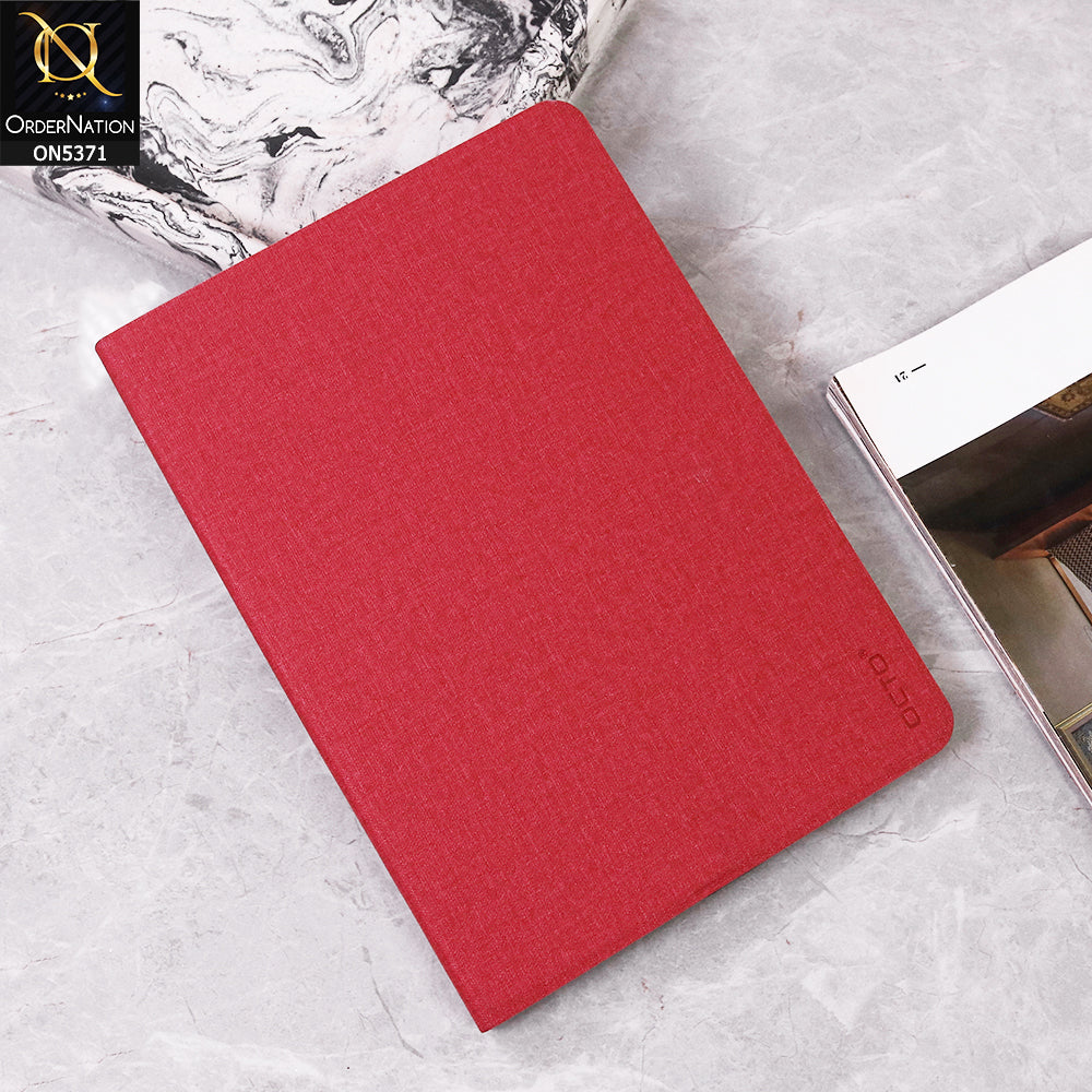 iPad Air (3rd gen) 10.5-inch (2019) Cover - Red - Octo PU Leather Fabric Texture Bifold Stand Flip Book Soft Case