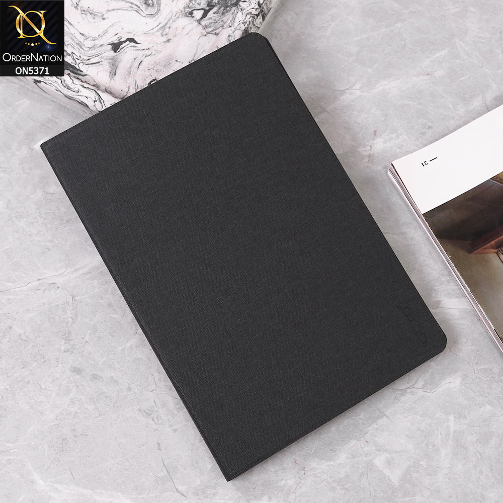 Samsung Galaxy Tab A8 10.5 / SM-X200 / SM-X205 (2021) Cover - Black - Octo PU Leather Fabric Texture Bifold Stand Flip Book Soft Case