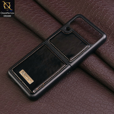 Samsung Galaxy Z Flip 3 5G Cover - Black - CaseMe Classic Leather Flip Book Card Slot Case