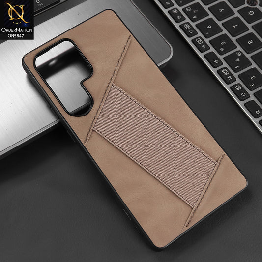 Samsung Galaxy S25 Ultra Cover - Light Brown - New Premium Leather Texture Case With Strap for Holding Options Case