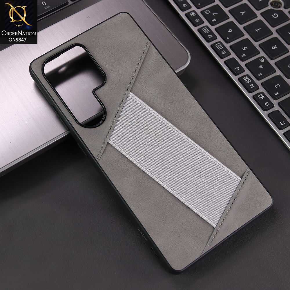 Samsung Galaxy S25 Ultra Cover - Gray - New Premium Leather Texture Case With Strap for Holding Options Case