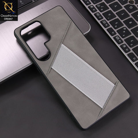 Samsung Galaxy S25 Ultra Cover - Gray - New Premium Leather Texture Case With Strap for Holding Options Case