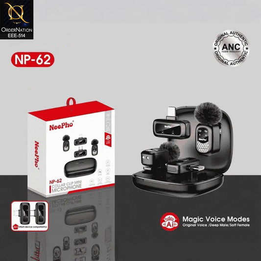 NeePho NP-62 Wireless Mini Collar Clip Microphone - IOS & Android- with Multi-Device Compatibility