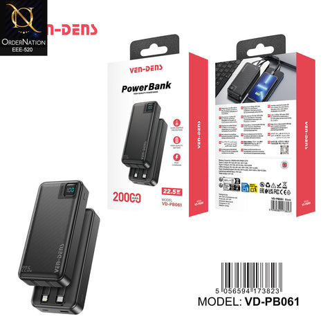 VEN-DENS - VD-PB061 - 20000mAh 22.5W Fast Charging Power Bank with Built-In Cables & Digital Display