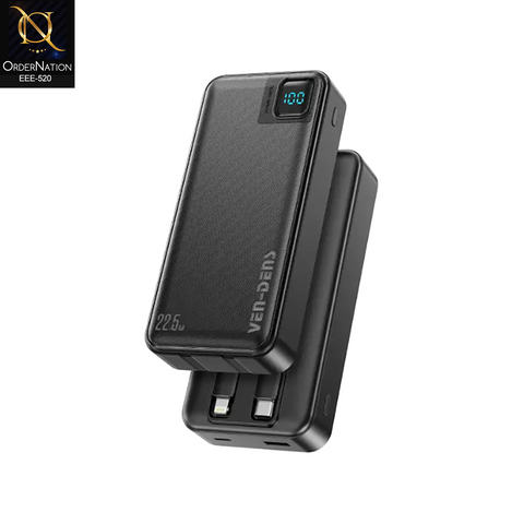VEN-DENS - VD-PB061 - 20000mAh 22.5W Fast Charging Power Bank with Built-In Cables & Digital Display