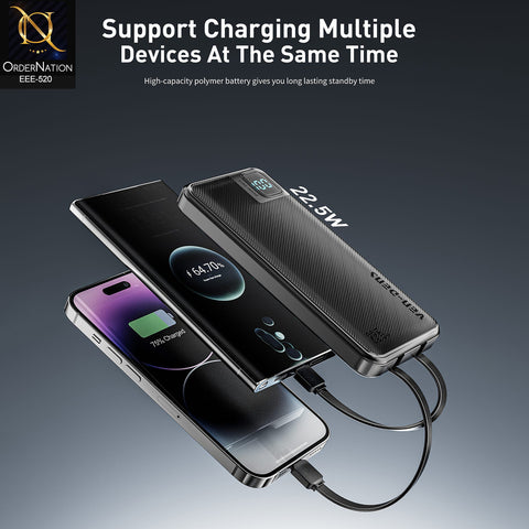 VEN-DENS - VD-PB061 - 20000mAh 22.5W Fast Charging Power Bank with Built-In Cables & Digital Display