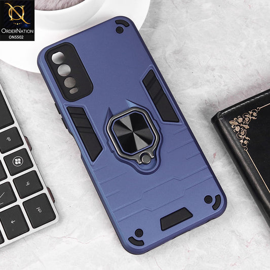 Vivo Y20a Cover - Blue - New Dual PC + TPU Hybrid Style Protective Soft Border Case With Kickstand Holder