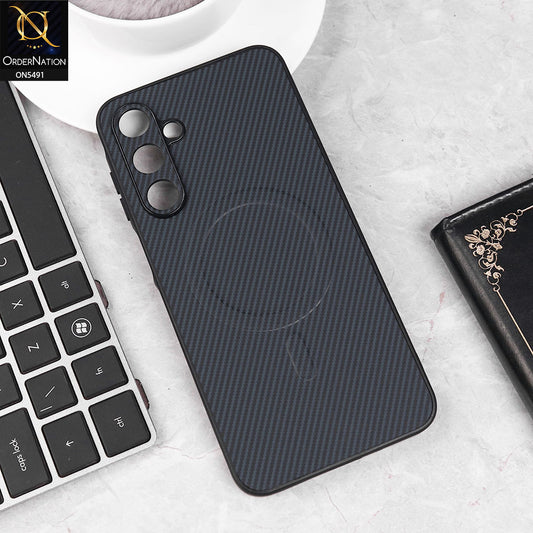 Samsung Galaxy A16 Cover - Dark Blue - Elegant Carbon Fiber Texture Magsafe Style Soft Borders Case Wirh Camera Protection