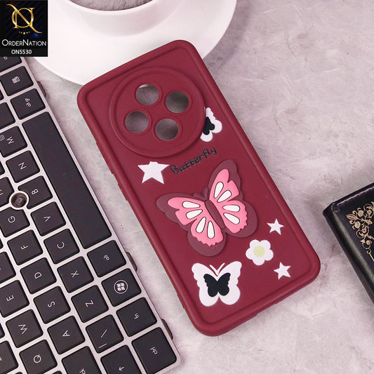 Oppo Reno 12F Cover - Maroon - 3D Butterfly Soft Case With Camera Protection Case
