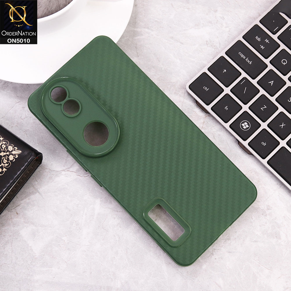 Vivo V50 Cover - Green - New Carbon Fiber Ultra Thin Matte Soft Case With Logo Hole