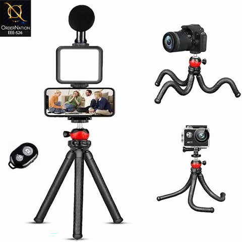 AY-49H Video Making Kit Model B – Mobile Vlogging Kit with Tripod, LED Light & Microphone for YouTube, TikTok & Live Streaming