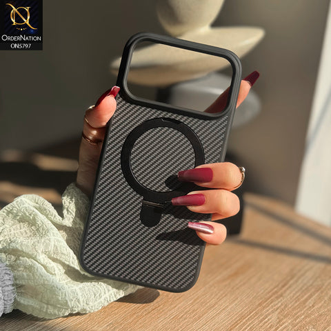 iPhone 17 Pro Max Cover - Black - New Classic Premium Qulity Tpu Carbon Fiber Texture Case With Metal KickStand