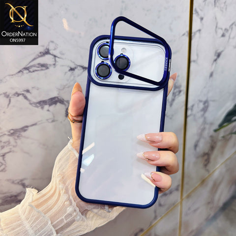 iPhone 17 Pro Max Cover - Blue - New Crystal Metal Stand Case With Camera Lens Protector