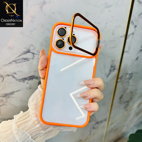 iPhone 17 Pro Max Cover - Orange - New Crystal Metal Stand Case With Camera Lens Protector