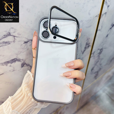 iPhone 17 Pro Max Cover - Grey - New Crystal Metal Stand Case With Camera Lens Protector