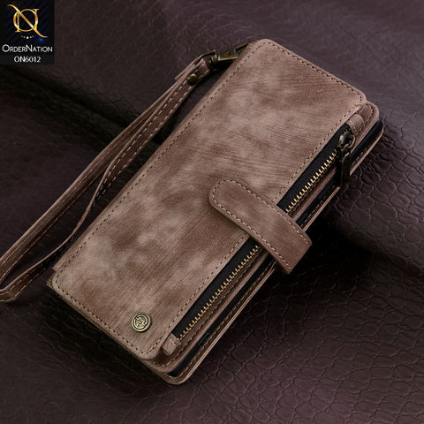 Samsung Galaxy S24 Ultra Cover - Coffee - CaseMe Premium Leather Zipper Wallet kickstand Case with Wrist Strap