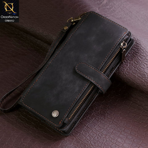 Samsung Galaxy S24 Ultra Cover - Black - CaseMe Premium Leather Zipper Wallet kickstand Case with Wrist Strap