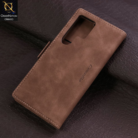 Samsung Galaxy S24 Ultra Cover - Brown - CaseMe Luxury Retro Suede Leather Wallet Flip Book Case