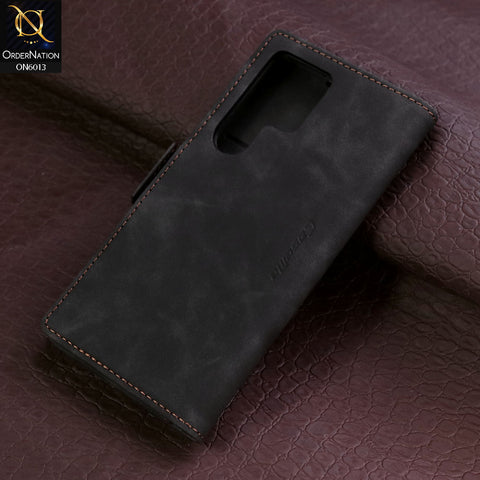 Samsung Galaxy S24 Ultra Cover - Black - CaseMe Luxury Retro Suede Leather Wallet Flip Book Case