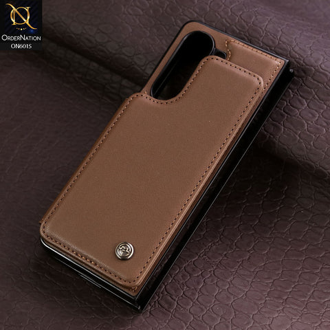 Samsung Galaxy Z Fold 5 5G Cover - Brown - CaseMe Premium Leather RFID Blocking Card Holder Case