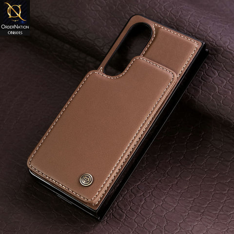 Samsung Galaxy Z Fold 4 5G Cover - Brown - CaseMe Premium Leather RFID Blocking Card Holder Case