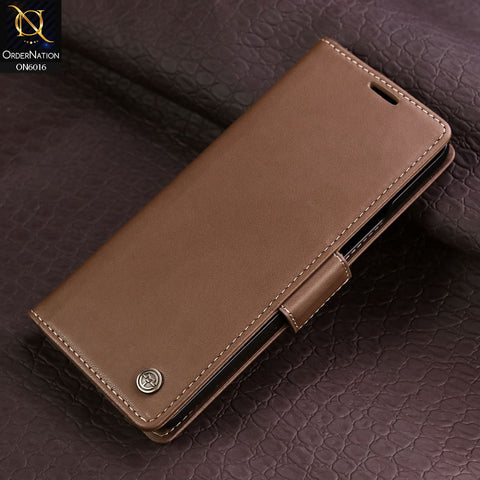Samsung Galaxy Z Fold 5 5G Cover - Brown - CaseMe Classic Leather Wallet RFID Blocking Magnetic Buckle Flip Book Case